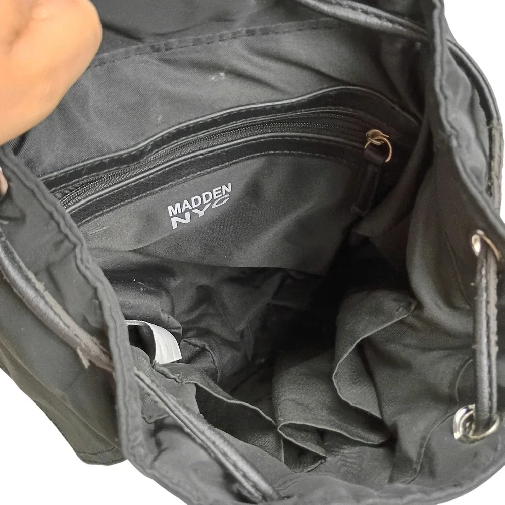 Madden NYC Backpack Women‎ Small Black Good Nylon Mini Buckle Straps Utility